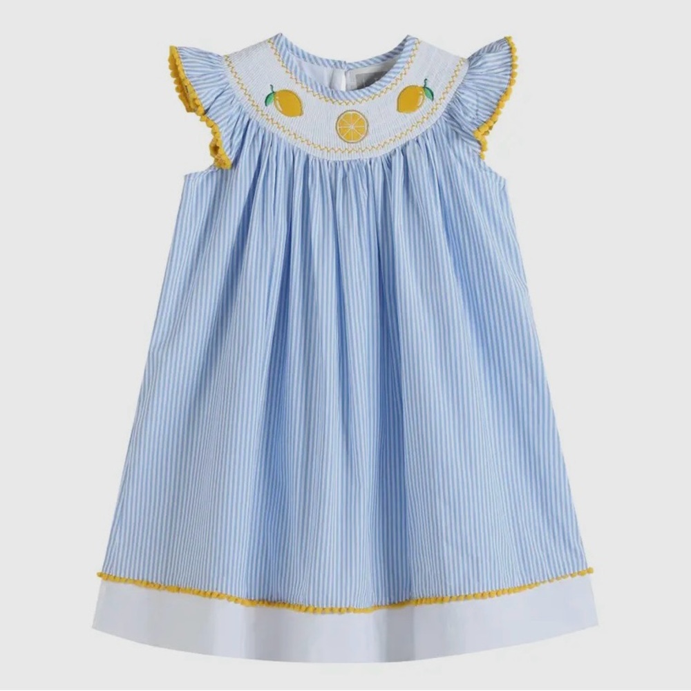 Smocked lemon blue stripe dress